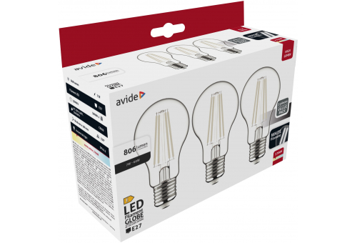 Avide LED White Filament Globe 7W E27 WW 2700K-3er